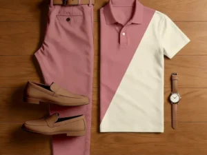 Men's Casual Color-Blocked Geometric Print Short-Sleeved Polo Shirt And Trousers Two-Piece Set